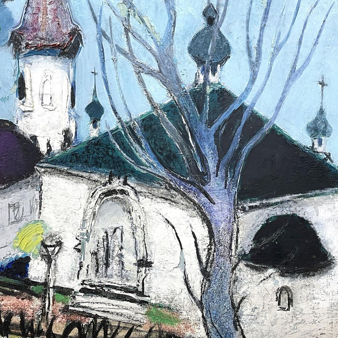 真作保証 箱根寿保『ハリスト教会のある高台』1966年作 肉筆 油彩画 15号