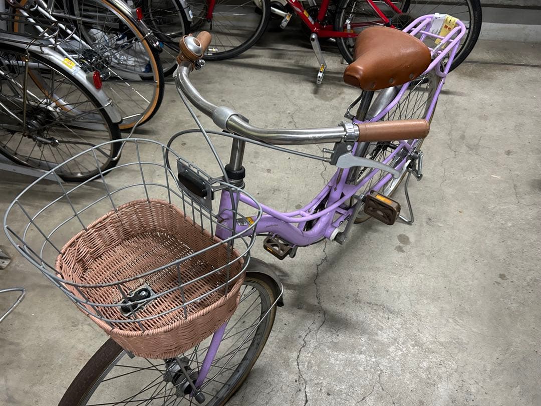 紫色シティサイクル 前カゴ付き　23区北部渡し