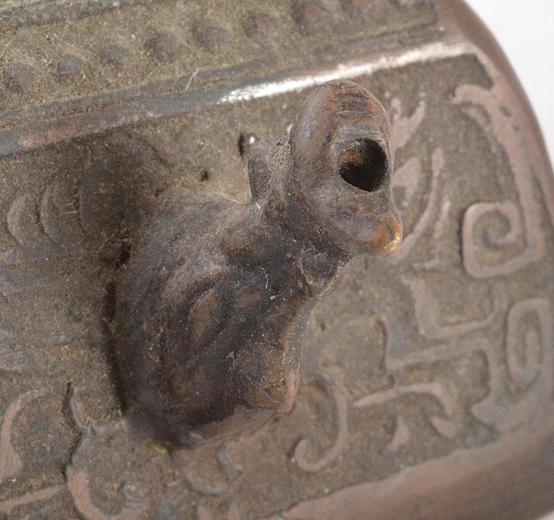 中国　書道具　古銅青銅　饕餮文　鳥鈕　水滴　C　R5111