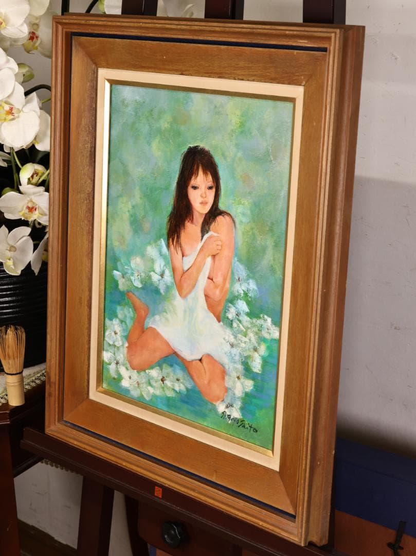 【真作】　斉藤薫代 「 花の時 」 油彩　F6号　一枚の絵取扱　BK059