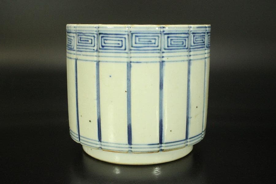 中国美術 青花 条紋 香炉 道光年製 φ11.1cm(A252)