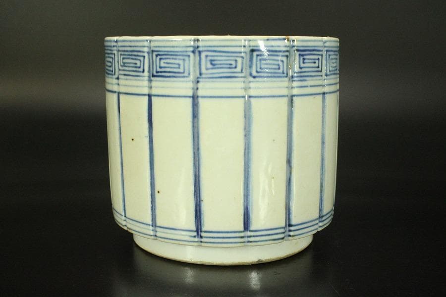 中国美術 青花 条紋 香炉 道光年製 φ11.1cm(A252)