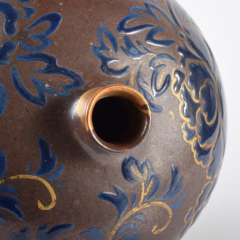 瀬戸焼　古瀬戸　瑠璃金彩葫蘆瓶　M　R7845