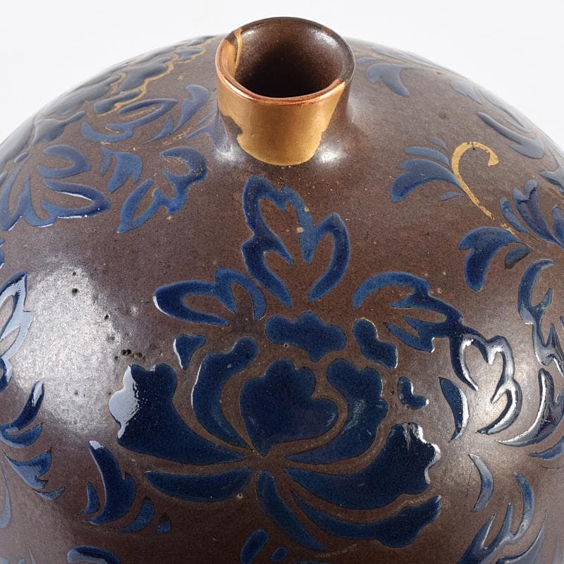 瀬戸焼　古瀬戸　瑠璃金彩葫蘆瓶　M　R7845