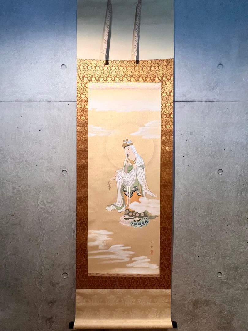 田中浩伸 掛軸 掛け軸「雲上観音」仏画仏教美術 白衣観音 茶掛 日本画 直筆