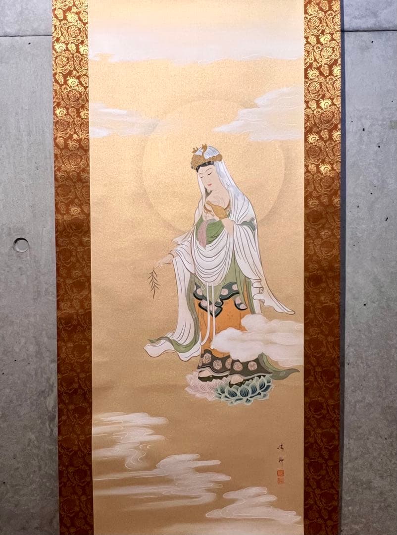 田中浩伸 掛軸 掛け軸「雲上観音」仏画仏教美術 白衣観音 茶掛 日本画 直筆