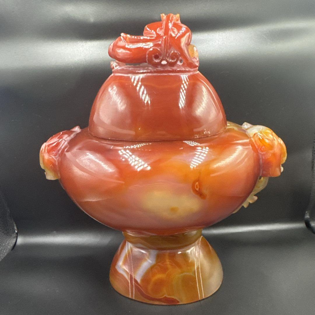 中国美術　置物　瑪瑙　メノウ　香炉 赤瑪瑙
