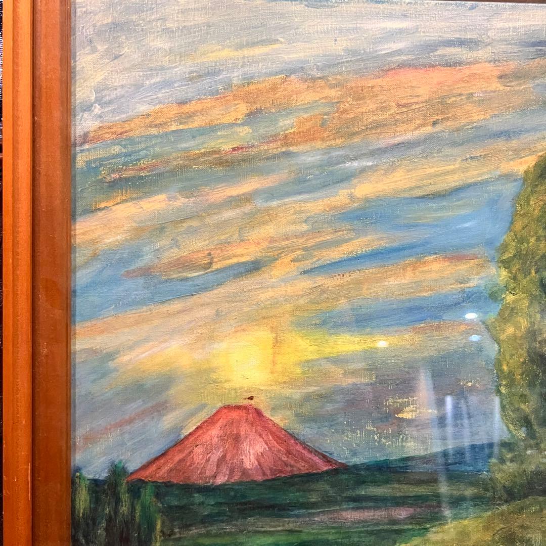 真作　富士山　赤富士Mt.Fuji 額装Japanese painting