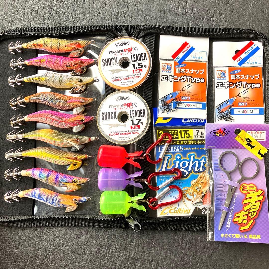 秋イカ　エギングセット　2.5号メーカーエギ、ケース、リーダー、スナップ、カバー