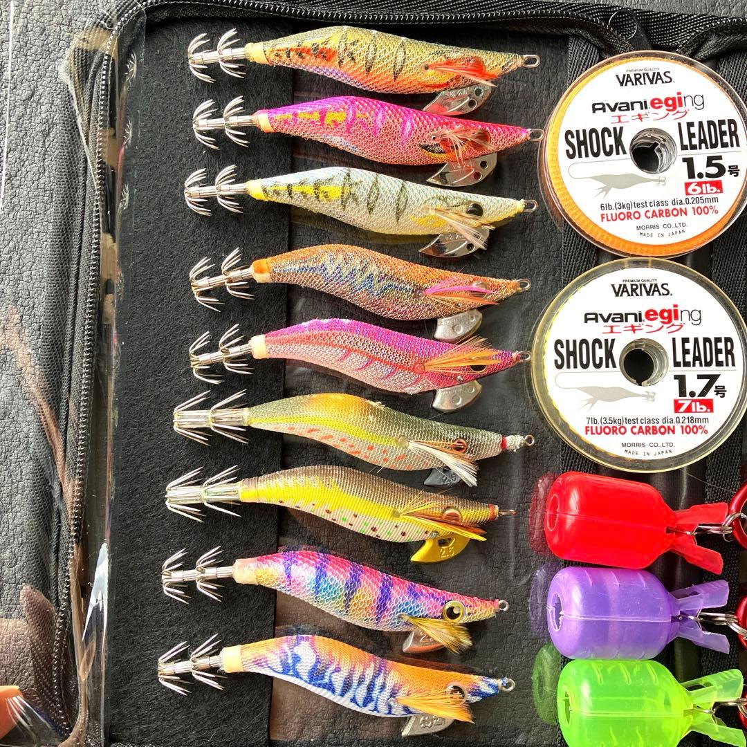 秋イカ　エギングセット　2.5号メーカーエギ、ケース、リーダー、スナップ、カバー