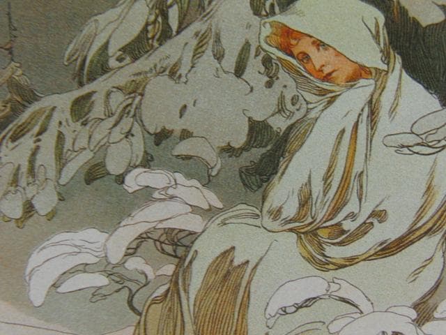 アルフォンス・ミュシャ、一年の三季節・冬、希少な画集より、