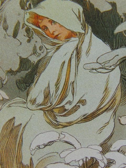 アルフォンス・ミュシャ、一年の三季節・冬、希少な画集より、