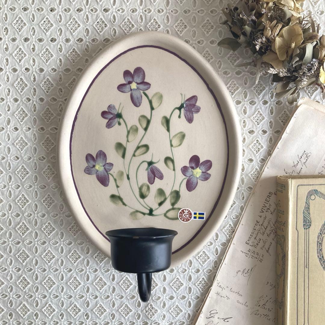 北欧ヴィンテージ　【希少】Gabrielオーバル陶板キャンドルホルダー＆リボン