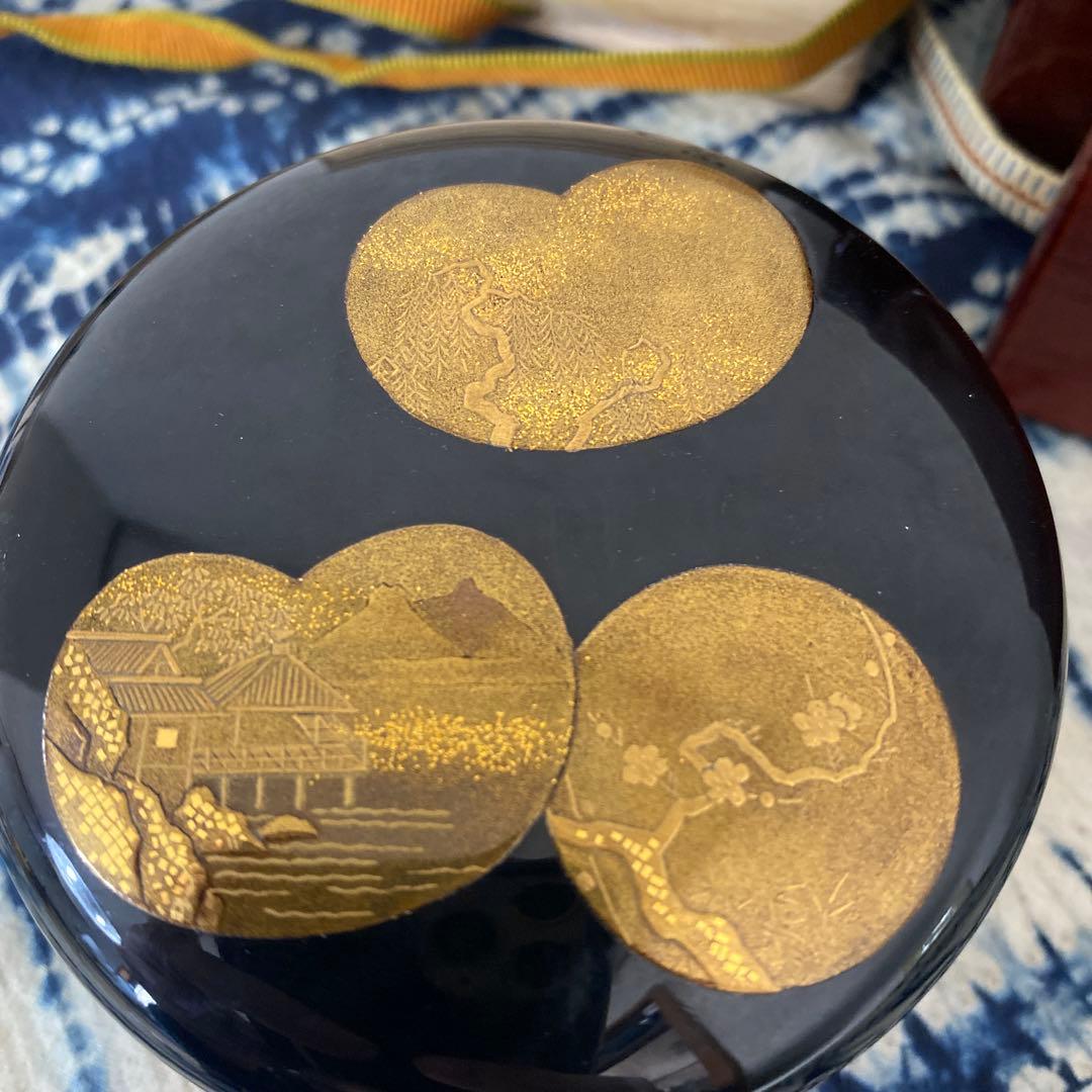 向陽　団扇蒔絵平棗　二重箱　茶道具