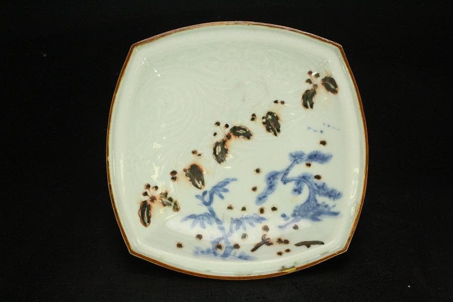 古九谷 四方 皿 うぶ出し 小皿 参考品(ZE576)