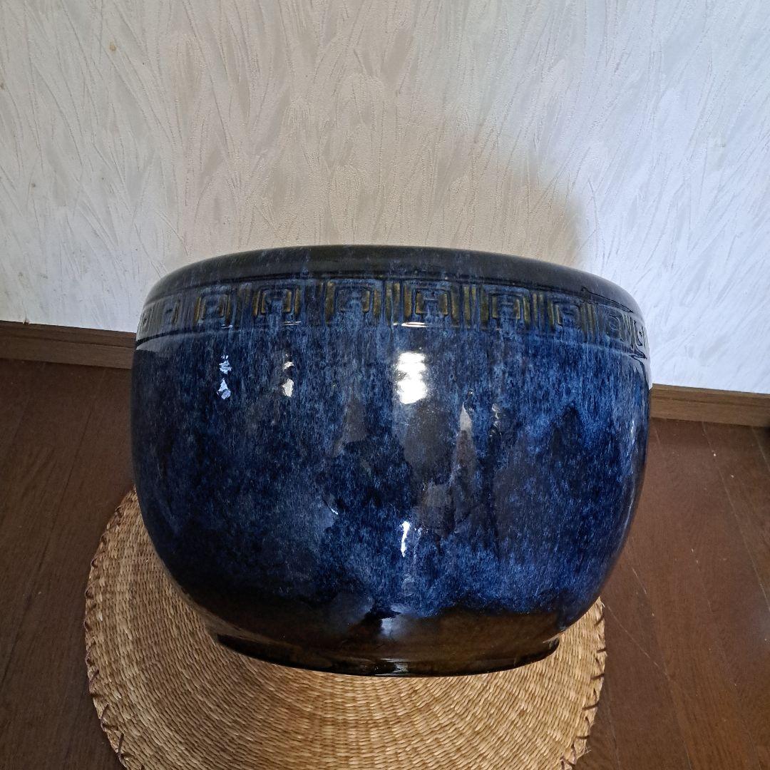 値下げしました❗大正～昭和レトロ「信楽焼・青色海鼠(ナマコ)丸火鉢」