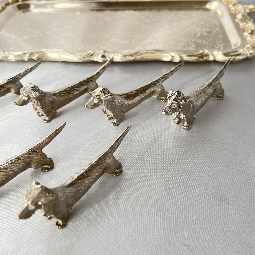 【仏蘭西】 ダックスフンドのナイフレスト 7個組【シルバープレート】