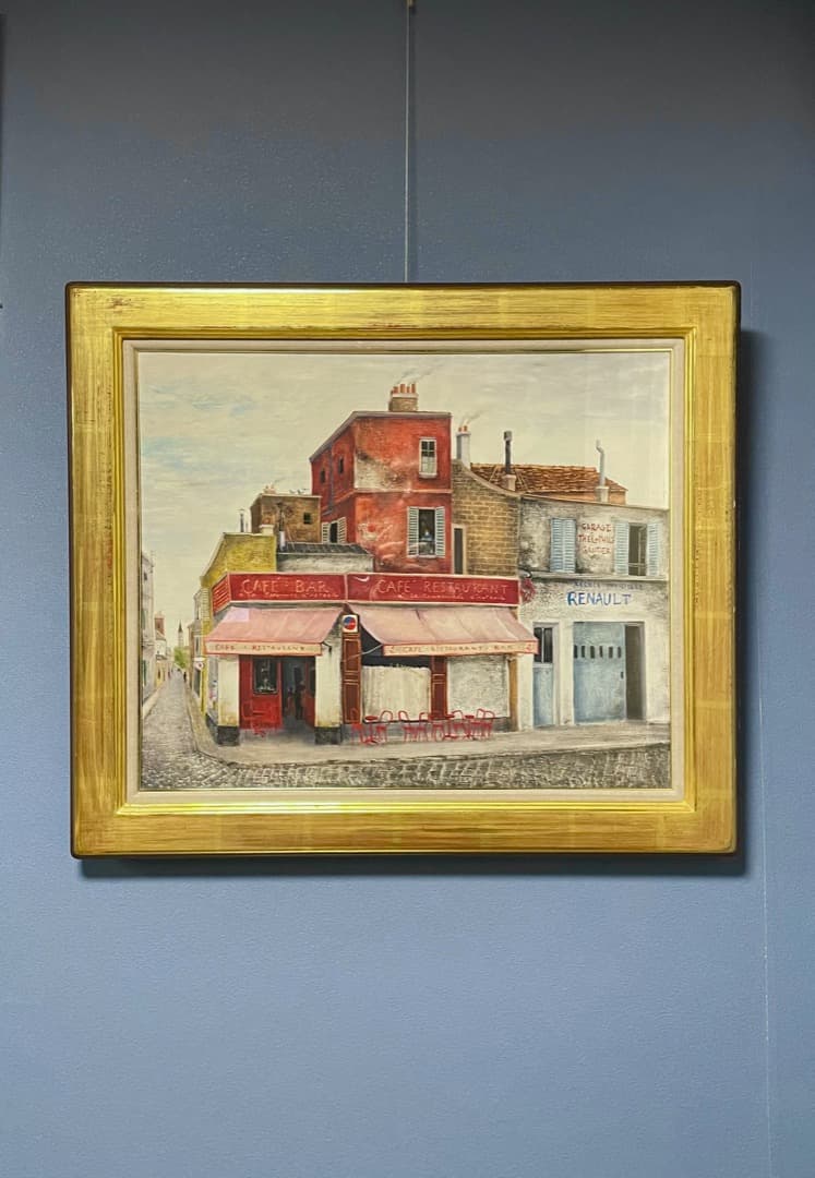 一点物 ◆井上覚造『街角キャッフェ』F12号 油彩 ヨーロッパ カフェテラス