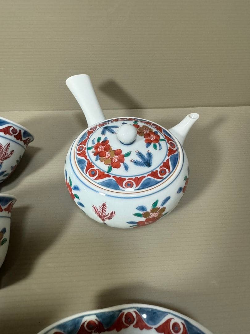 2169源右衛門　古伊万里風桜図　玉露茶器セット　急須1客　湯冷し1客　湯呑5客