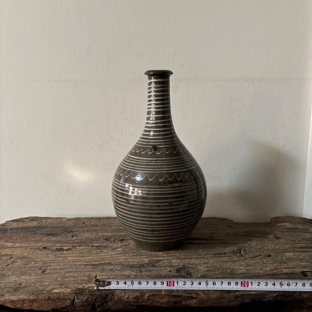 古丹波焼　えへんイッチン徳利　その② 古陶磁.アンティーク.花入.筒描　検:李朝