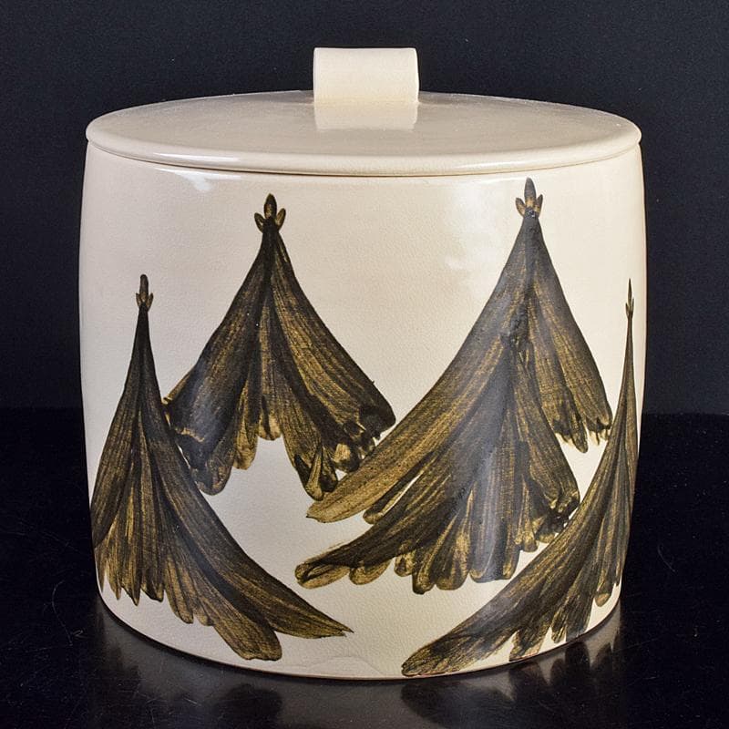 京焼　三浦竹軒造　鉄絵　鳥山水図　水指　共布共箱二重箱　C　R8833B