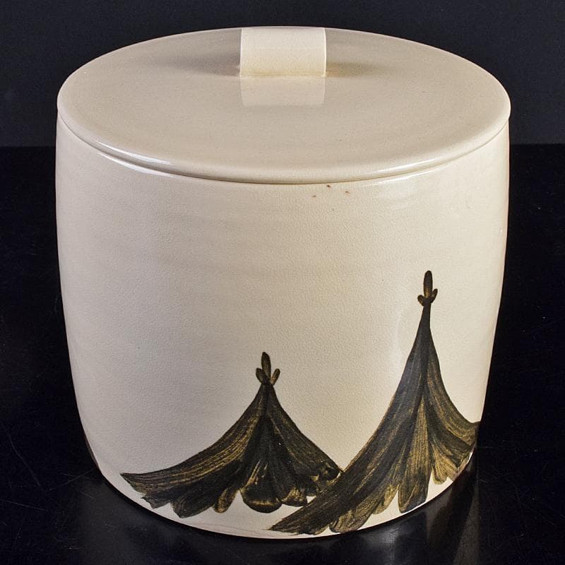 京焼　三浦竹軒造　鉄絵　鳥山水図　水指　共布共箱二重箱　C　R8833B