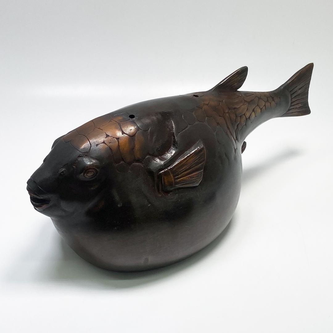 希少 高村泰正 作 唐銅製 河豚 恵比寿様 のったり 置物