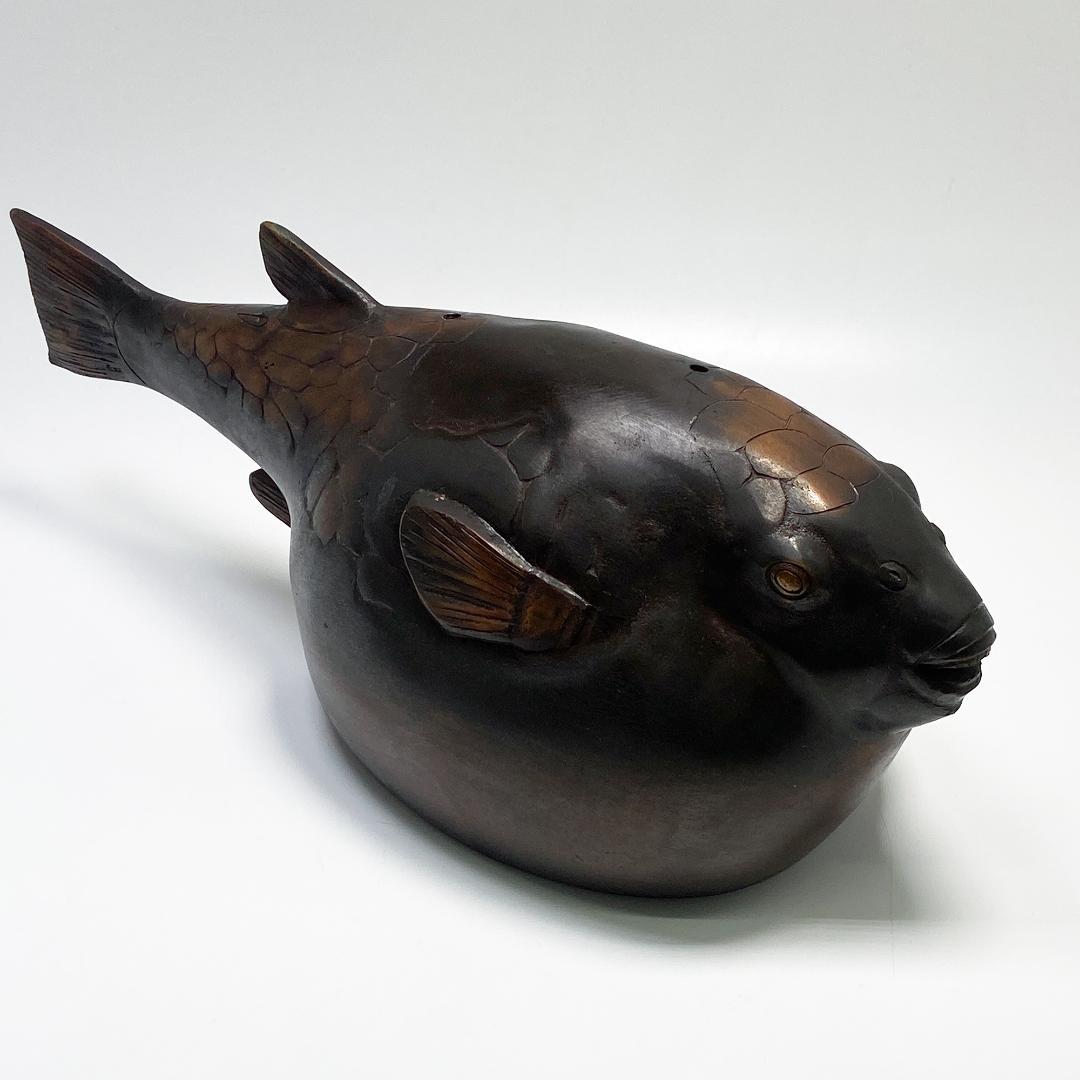 希少 高村泰正 作 唐銅製 河豚 恵比寿様 のったり 置物