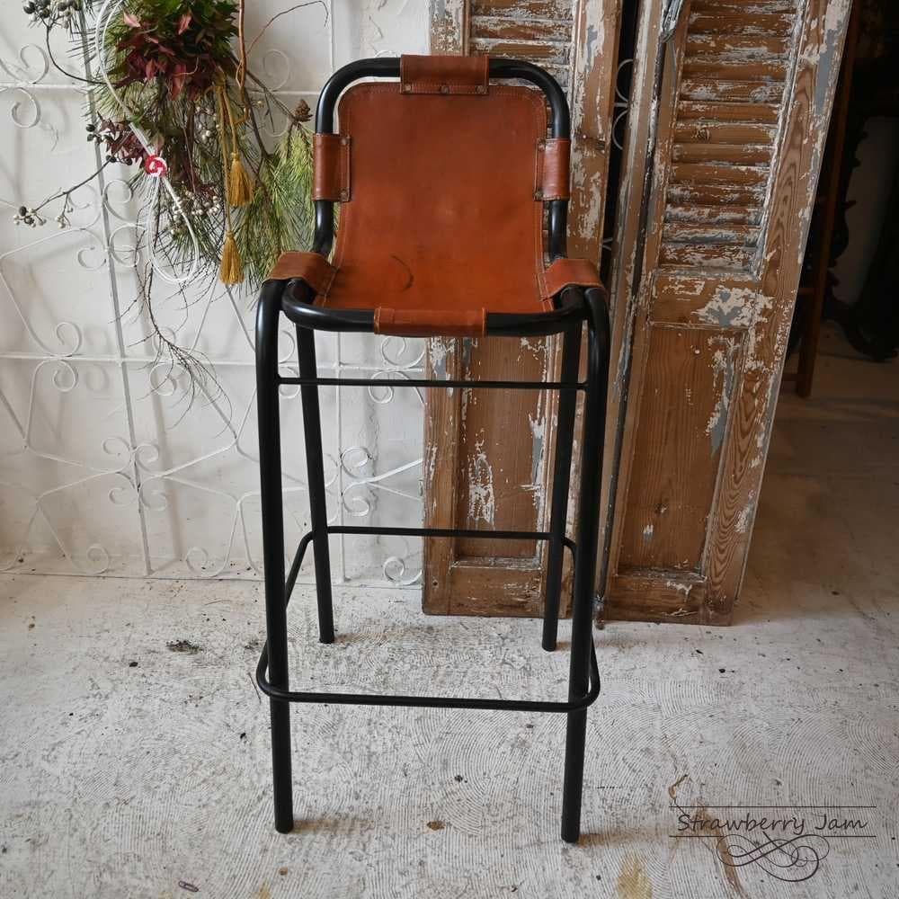 L3710-74-1 英国ヴィンテージ レザー ハイチェア カウンターチェア