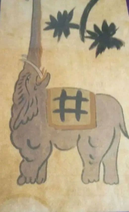 模写大津絵、天狗と象