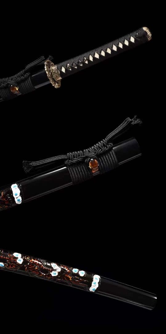 銅装鎏金銀精彫T 10焼刃『雲龍打刀』武具 刀装具　日本刀　模造刀  居合刀