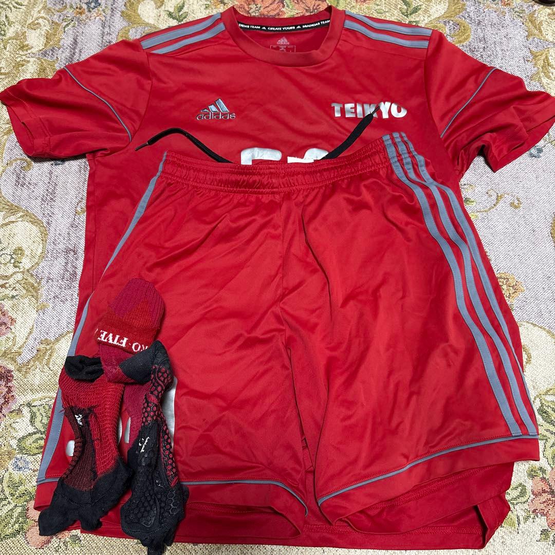 adidas 帝京第三サッカーウェアセット 赤