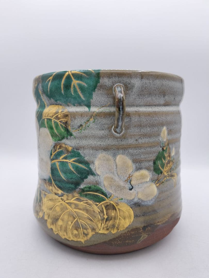 c810 【未使用】水指 乾山写 耳付 夕顔 中村秋峰 木箱 茶道具 古物