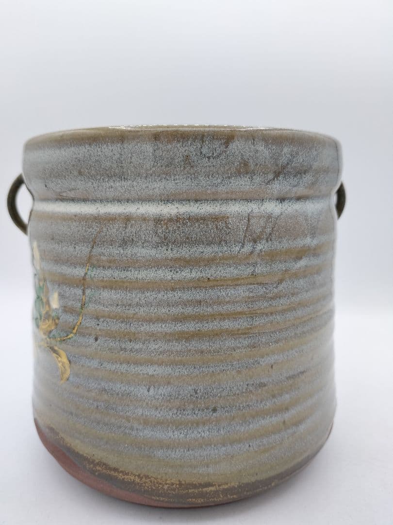 c810 【未使用】水指 乾山写 耳付 夕顔 中村秋峰 木箱 茶道具 古物