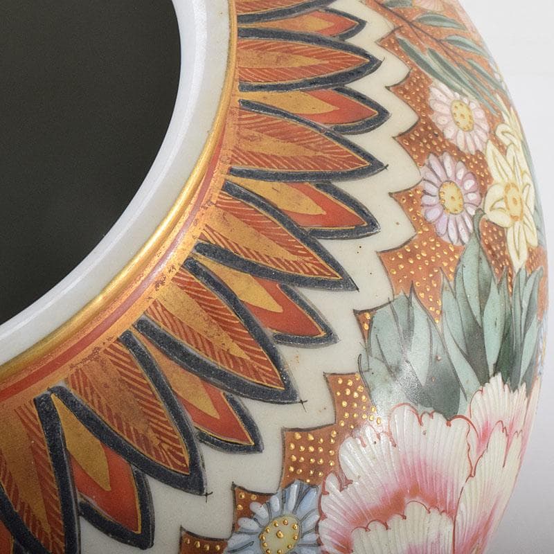 りか　九谷焼名工　九谷中田錦玉　百花繚乱 花詰文壷　花入　D　R8825H