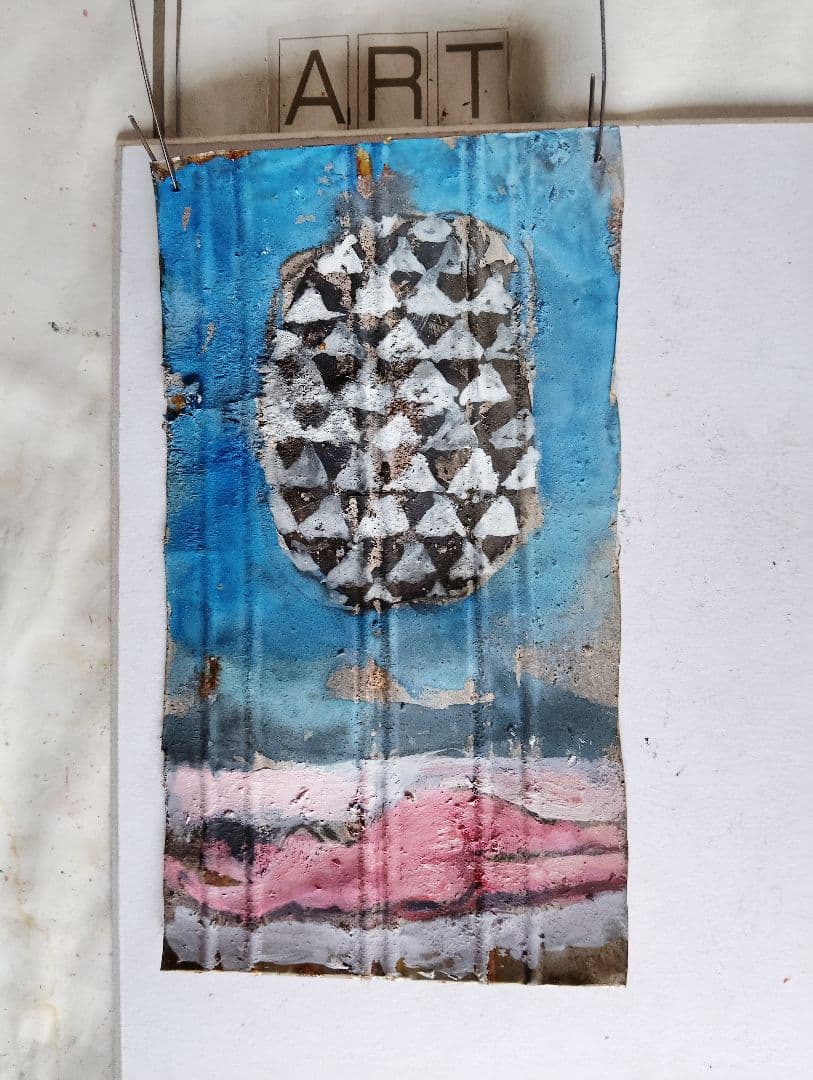 抽象油彩画 青 白 黒 裸婦