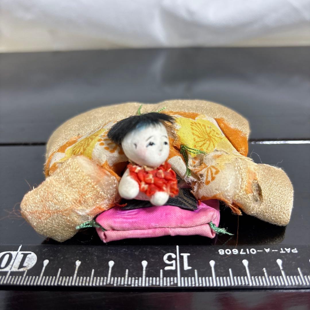 ❷アンティークハイハイ人形こま犬、亀ガラスケース桐箱童子大正昭和初期まとめて