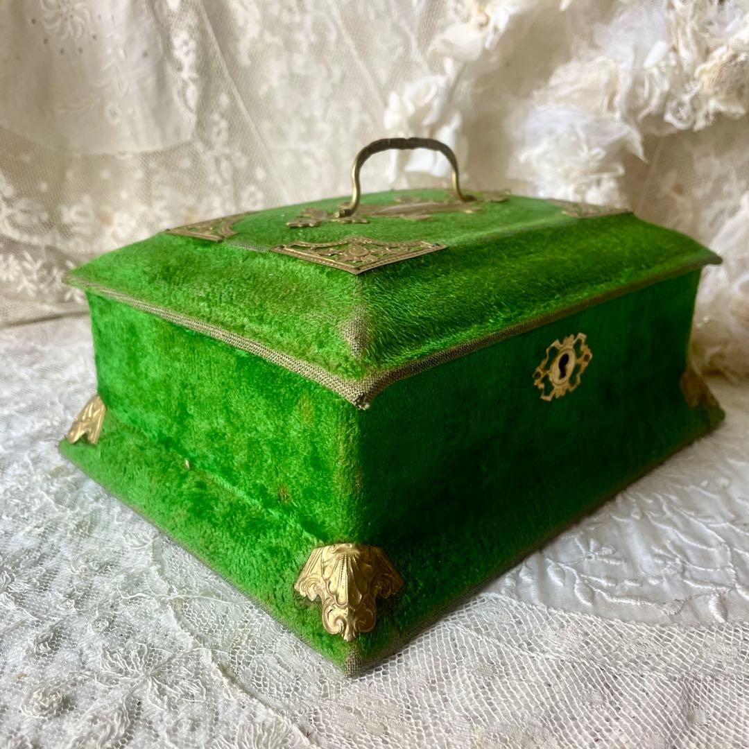 ベルベットメルスリーボックス　ジュエリーケース　グリーン水色フランスアンティーク