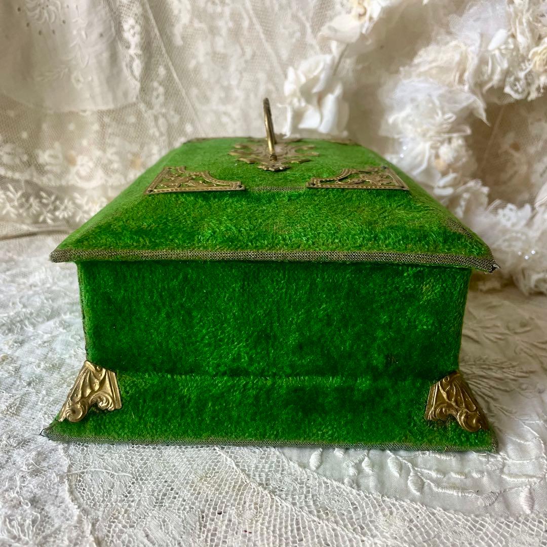 ベルベットメルスリーボックス　ジュエリーケース　グリーン水色フランスアンティーク