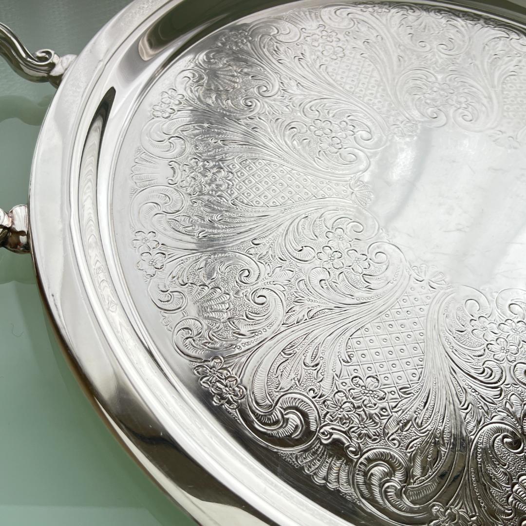 【ビクトリアン】ドリンクトレー / ギャラリートレー【シルバープレート】33cm