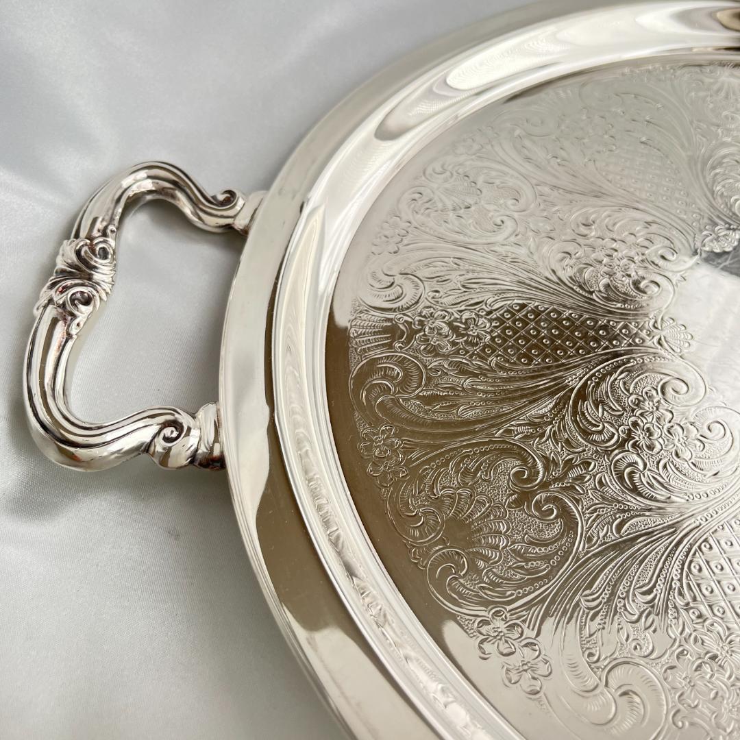 【ビクトリアン】ドリンクトレー / ギャラリートレー【シルバープレート】33cm