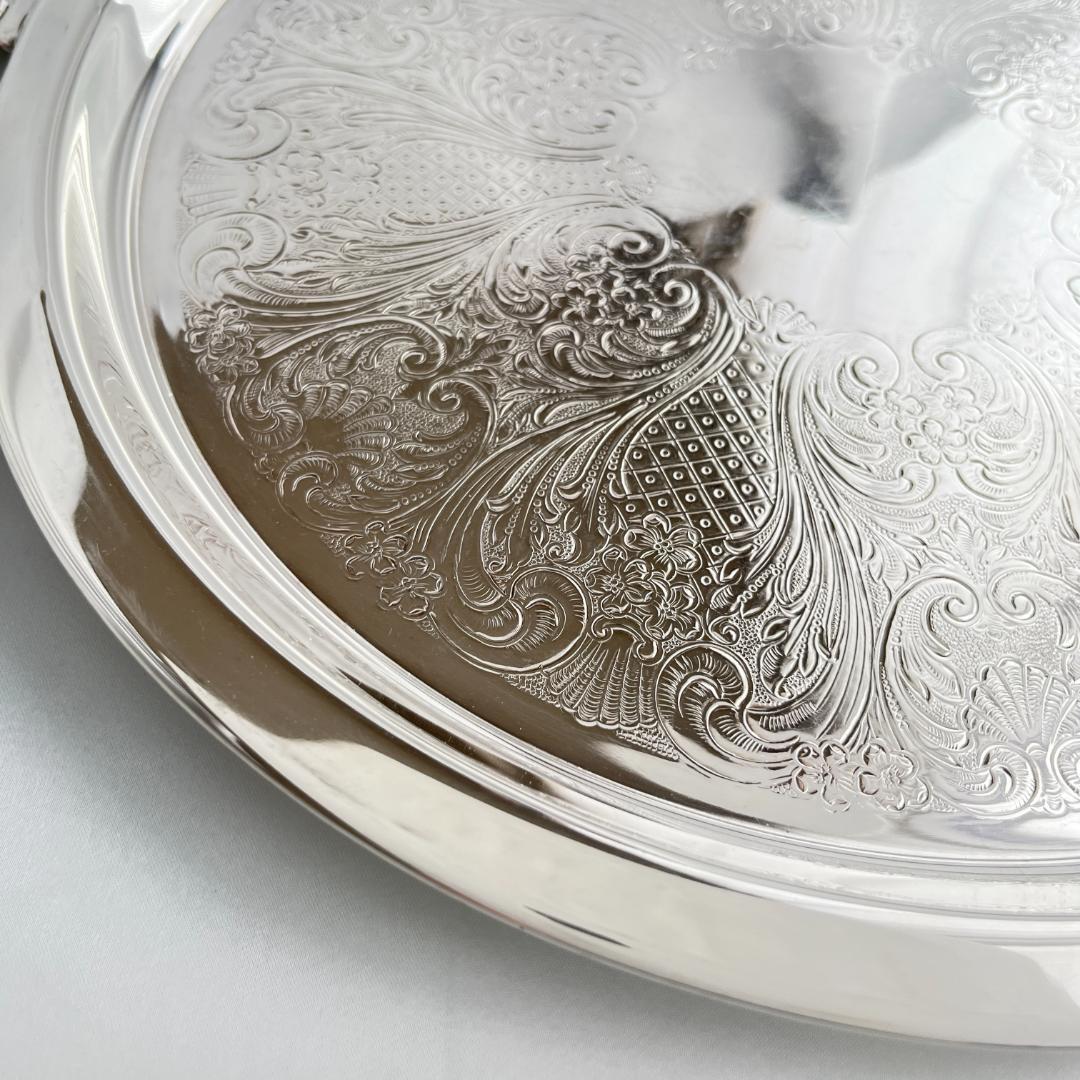 【ビクトリアン】ドリンクトレー / ギャラリートレー【シルバープレート】33cm