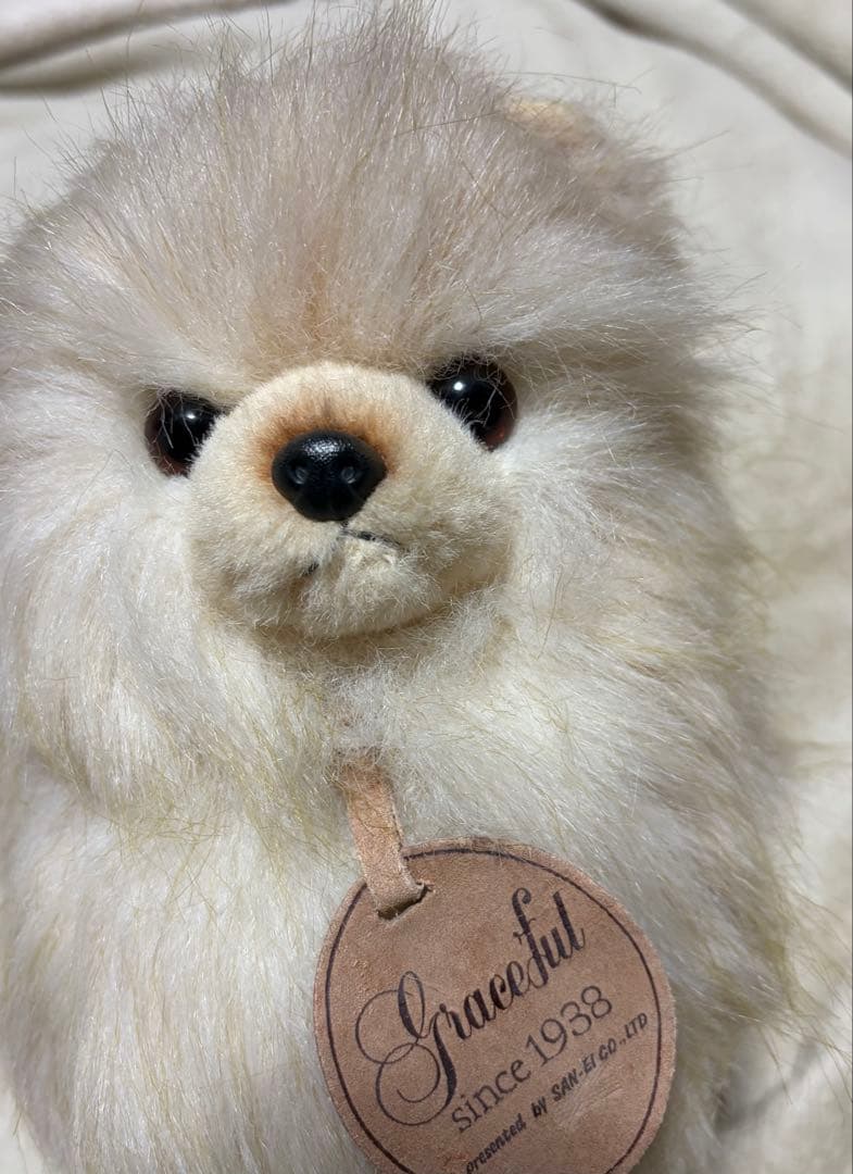 犬　三英　スピッツ　ポメラニアン　ぬいぐるみ　ベージュ
