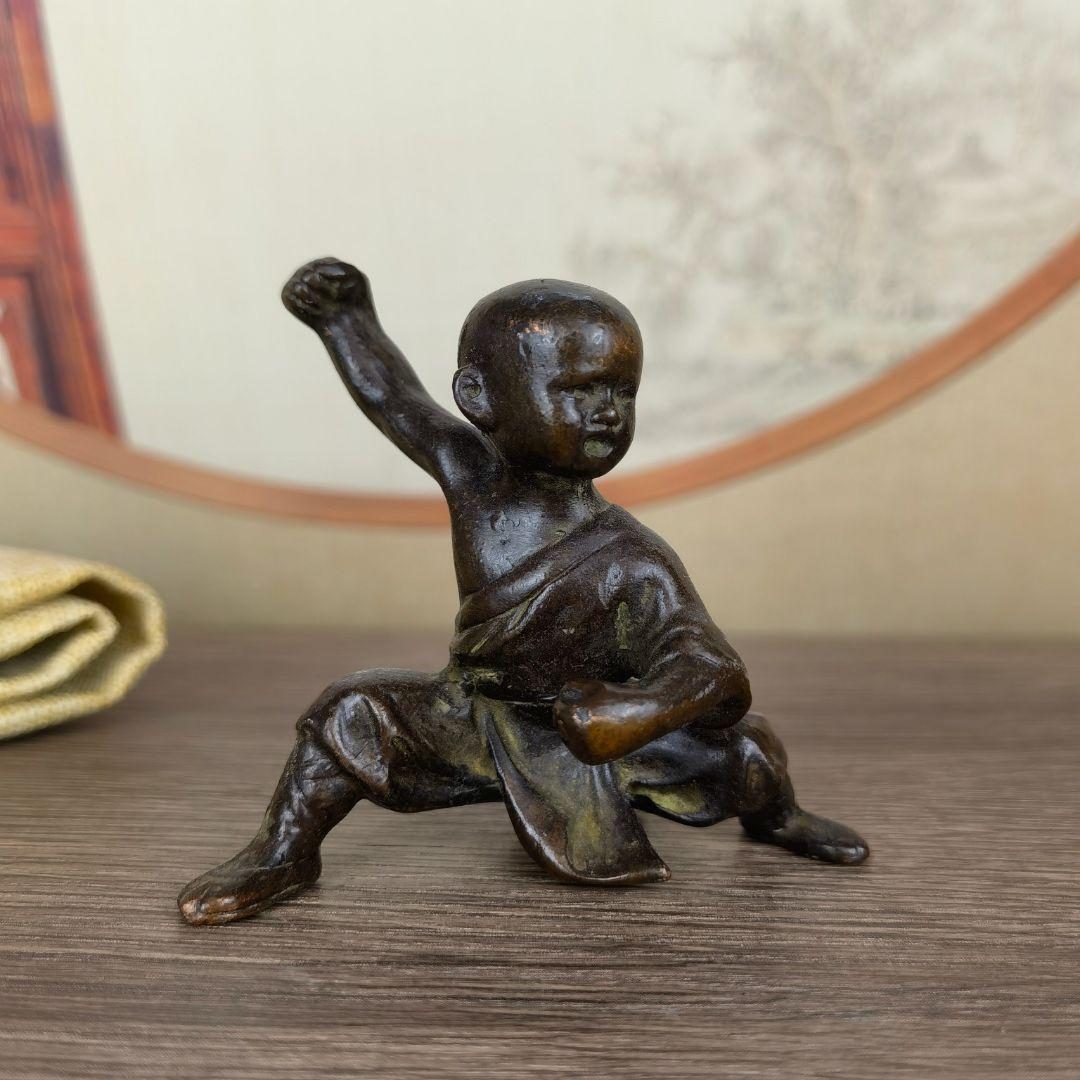 銅製 中国カンフー和尚 応接間 玄関 書架 博古架 茶台 装飾品 工芸品 置物
