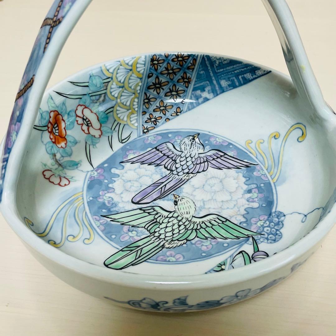 六代 佐藤走波 染錦花鳥文 手鉢 陶器 骨董品 共箱