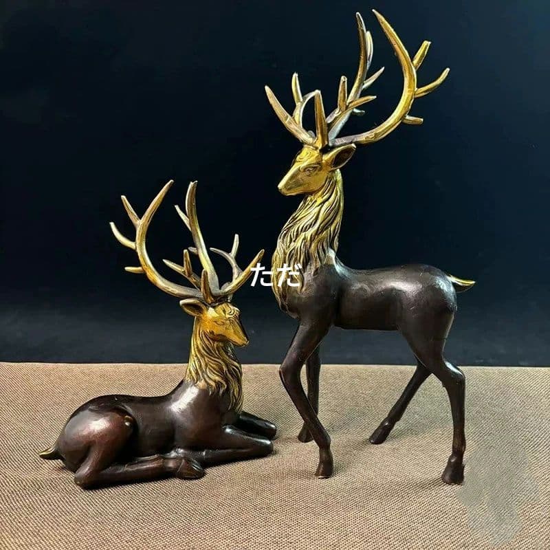 銅器 鹿 応接間 玄関 博古架 机 装飾品 工芸品 置物
