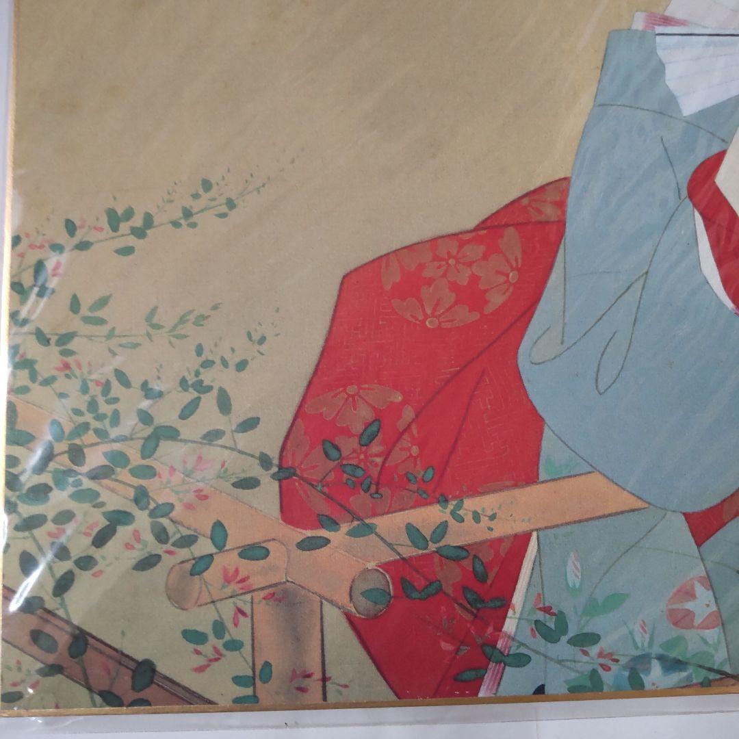 伊東深水 『 虫の音 』 美人画 名品 複製 色紙 希少 茶道具 美品です。