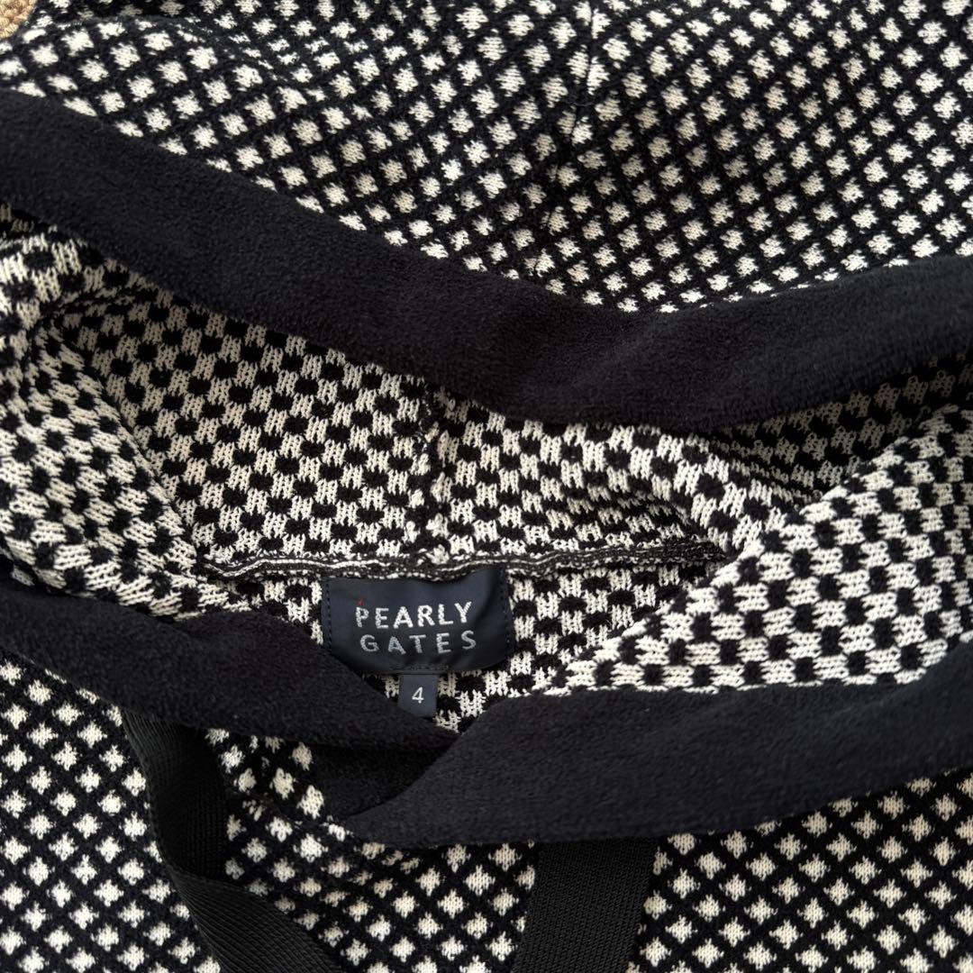 パーリーゲイツ　ニット　パーカー　M〜L相当　白　黒　チェック　総柄　4