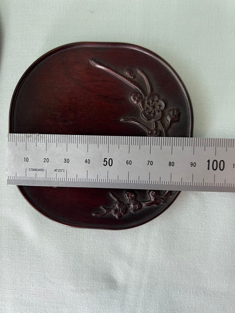 梅蘭竹菊 紫檀木茶托　唐木4枚セット