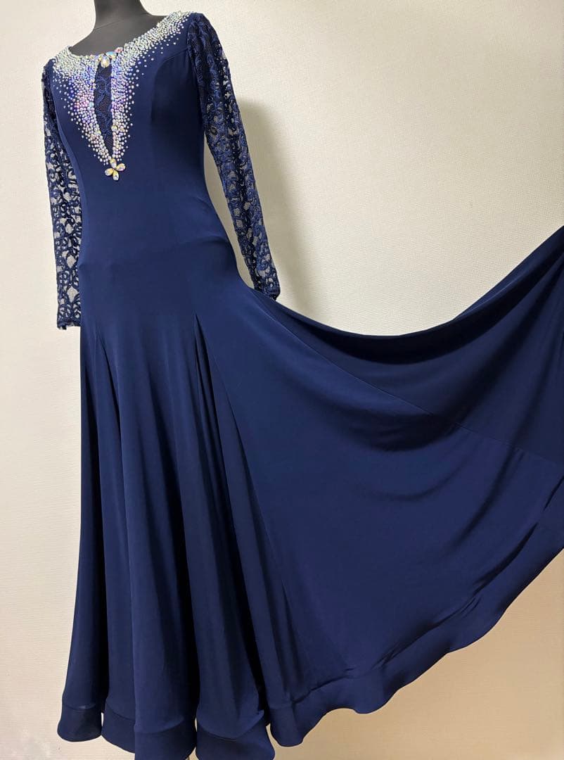 社交ダンスワンピース　パーティワンピース　ソシアルダンス　紺　準正装